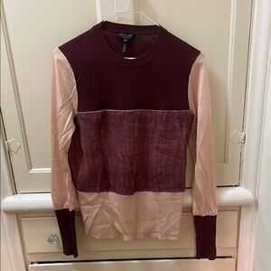 Colorblock Long Sleeve Top - Burgundy and Pink
